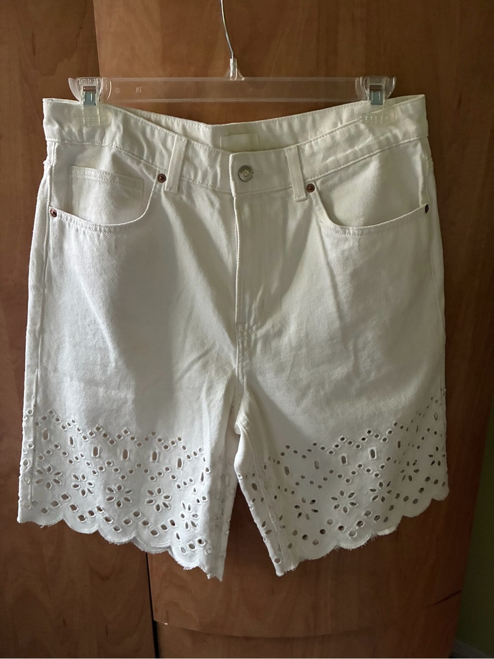 H&M White Eyelet Hem Bermuda Shorts